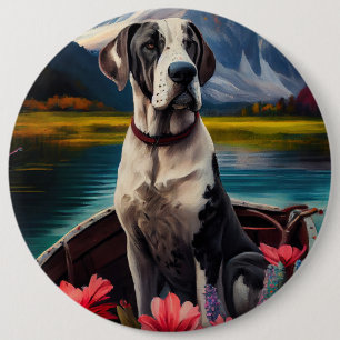 Great Dane on a Paddle: A Scenic Adventure 6 Cm Round Badge