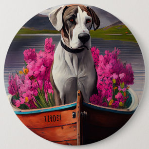 Great Dane on a Paddle: A Scenic Adventure 6 Cm Round Badge