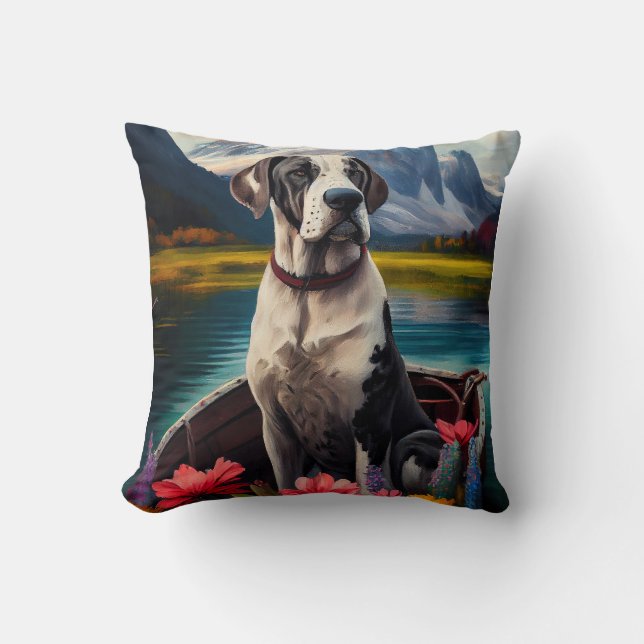Great Dane on a Paddle: A Scenic Adventure  Cushion (Front)