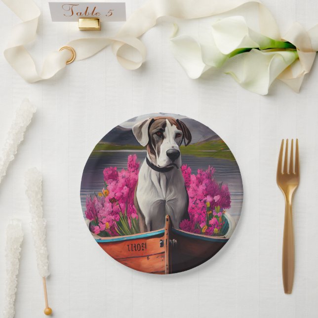 Great Dane on a Paddle: A Scenic Adventure Paper Plate (Wedding)