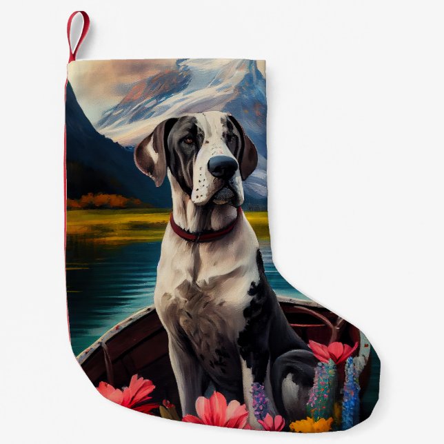 Great Dane on a Paddle: A Scenic Adventure Small Christmas Stocking (Front)
