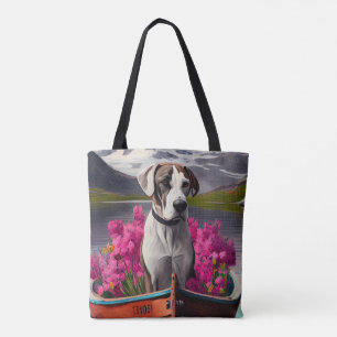 Great Dane on a Paddle: A Scenic Adventure Tote Bag
