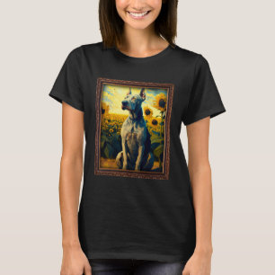 Great Dane Painting Sunflower Flower Mum Women Flo T-Shirt