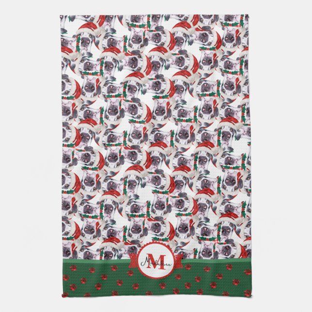 Great Dane Pattern Monogram Christmas Dog Tea Towel (Vertical)