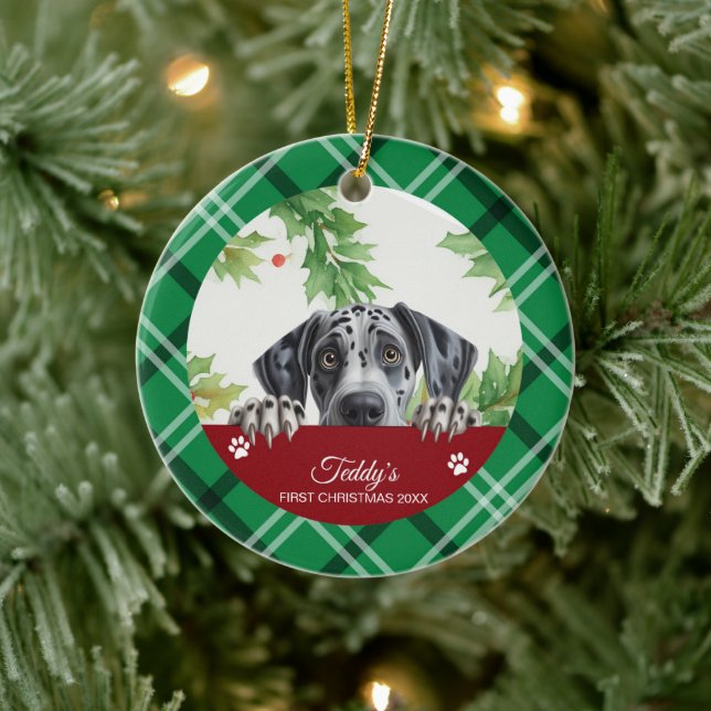 Great Dane Personalised First Christmas Ceramic Tree Decoration (Tree)