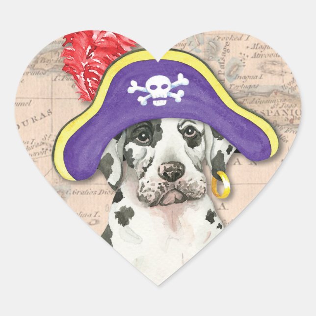 Great Dane Pirate Heart Sticker (Front)
