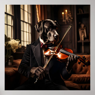 Great Dane Playing Violin Vintage Portrait Poster
