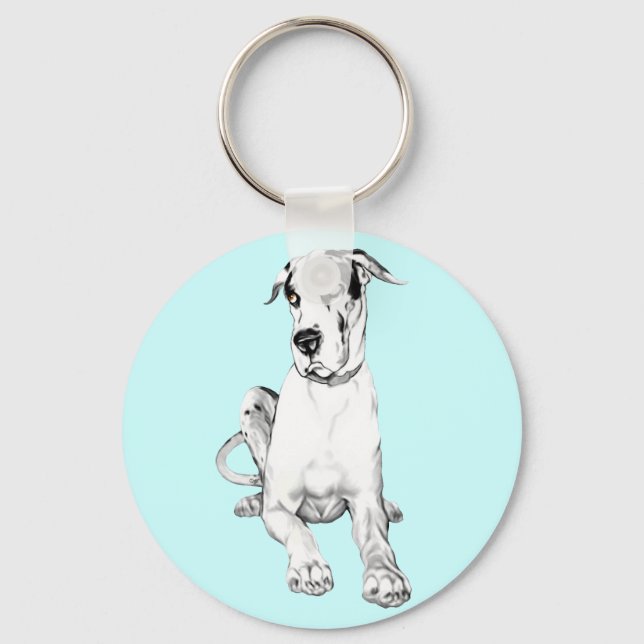 Great Dane Pouting Harlequin Key Ring (Front)