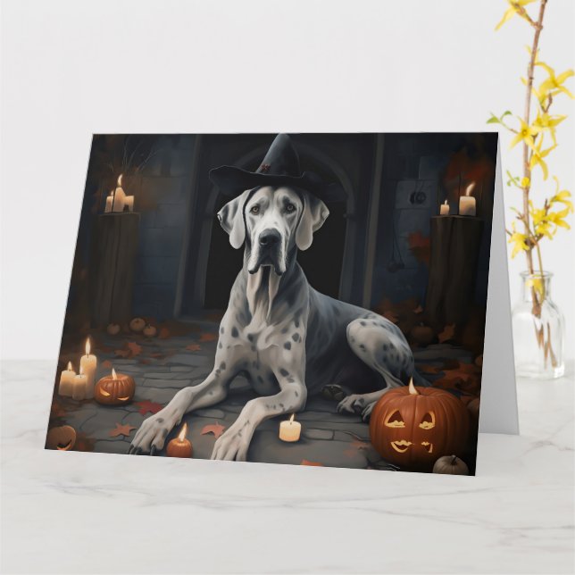 Great Dane Pumpkins Halloween Scary Flip Card (Yellow Flower)