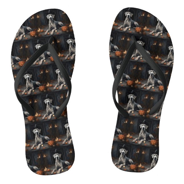 Great Dane Pumpkins Halloween Scary Flip Flip Flops (Footbed)