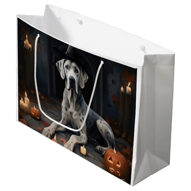 Great Dane Pumpkins Halloween Scary Flip Large Gift Bag (Front Angled)