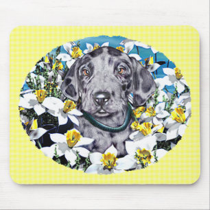 Great Dane Pup in Daffodils Merle Mouse Mat