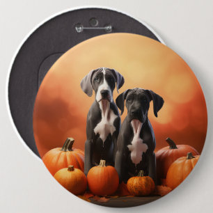 Great Dane Puppy Autumn Delight Pumpkin 6 Cm Round Badge