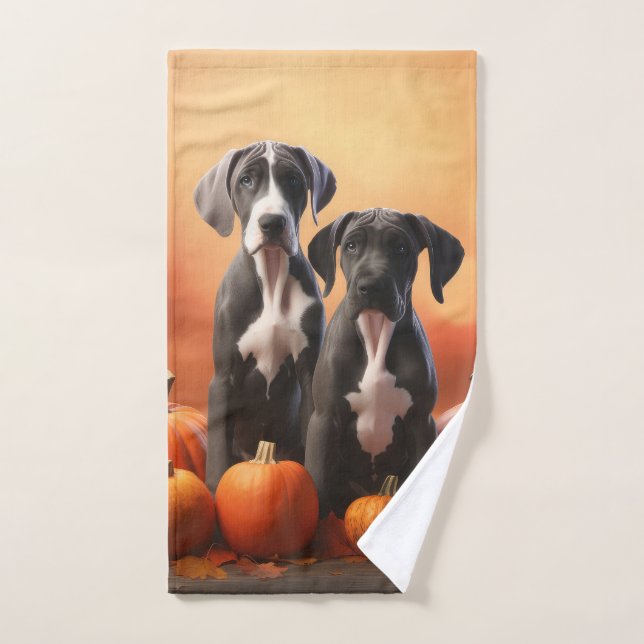 Great Dane Puppy Autumn Delight Pumpkin Bath Towel Set (Hand Towel)