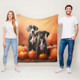 Great Dane Puppy Autumn Delight Pumpkin Fleece Blanket