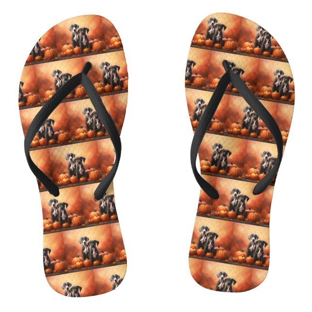 Great Dane Puppy Autumn Delight Pumpkin Flip Flops (Footbed)