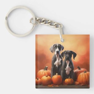Great Dane Puppy Autumn Delight Pumpkin Key Ring