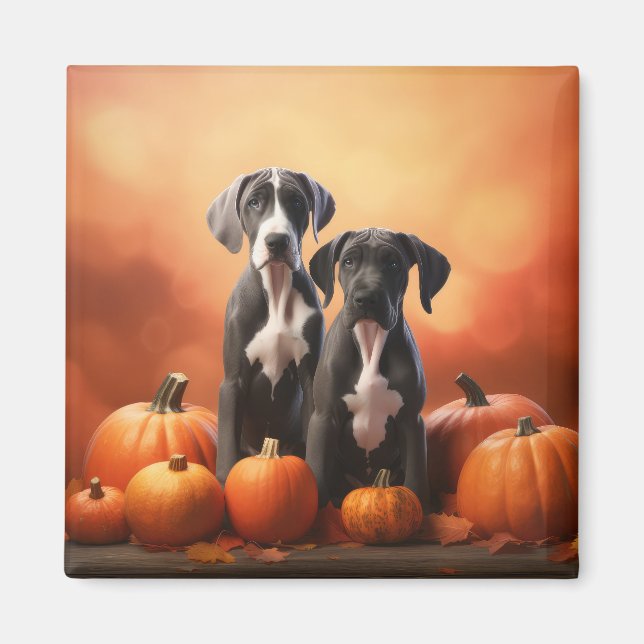 Great Dane Puppy Autumn Delight Pumpkin Magnet (Front)