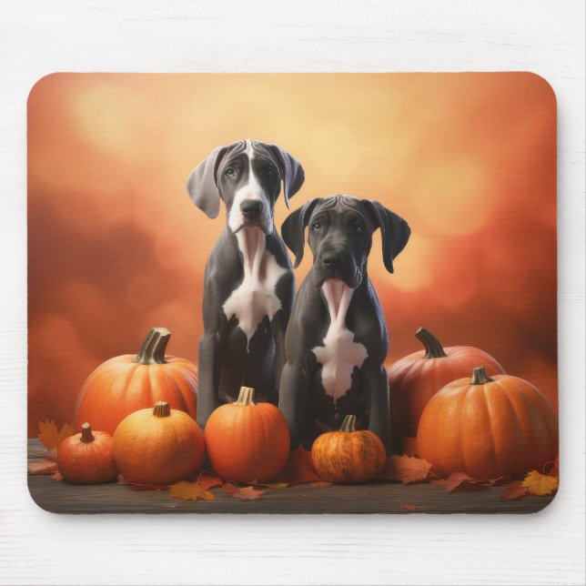 Great Dane Puppy Autumn Delight Pumpkin Mouse Mat (Front)