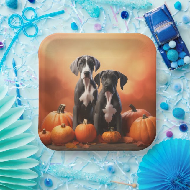 Great Dane Puppy Autumn Delight Pumpkin Paper Plate (Party)