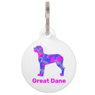 Great Dane Puppy Dog Hot Pink and Blue White Pet Tag