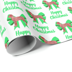 Great Dane Red Christmas Dog & Green Bow White Wrapping Paper