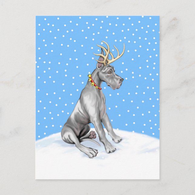 Great Dane Reindeer Christmas Black Holiday Postcard (Front)