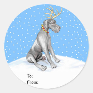 Great Dane Reindeer Christmas Black UC Gift Tags