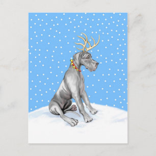 Great Dane Reindeer Christmas Black UC Holiday Postcard