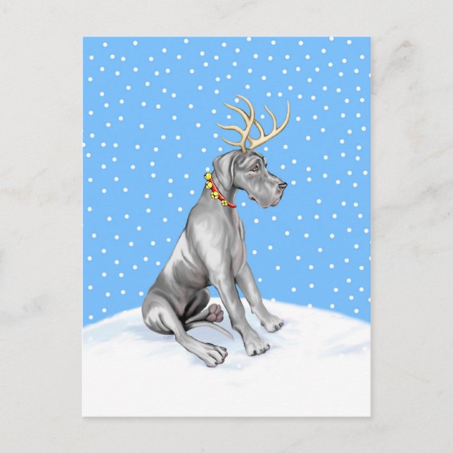Great Dane Reindeer Christmas Black UC Holiday Postcard (Front)