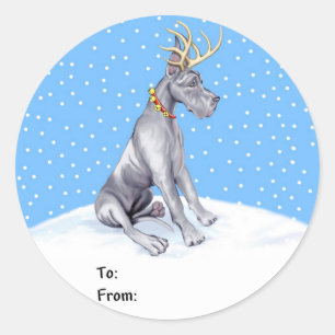 Great Dane Reindeer Christmas Blue Gift Tags