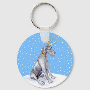 Great Dane Reindeer Christmas Blue UC Key Ring