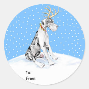 Great Dane Reindeer Christmas Harle UC Gift Tags