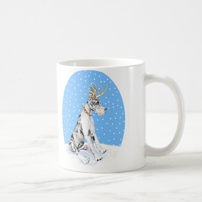 Great Dane Reindeer Christmas Harlequin Coffee Mug (Right)
