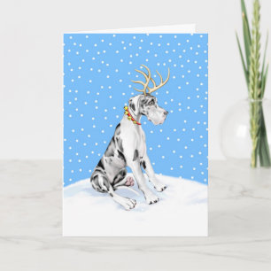 Great Dane Reindeer Christmas Harlequin UC Holiday Card
