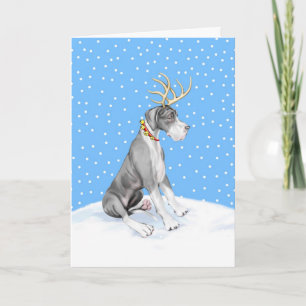 Great Dane Reindeer Christmas Mantle UC Holiday Card