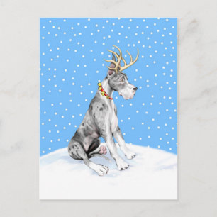 Great Dane Reindeer Christmas Merle Holiday Postcard