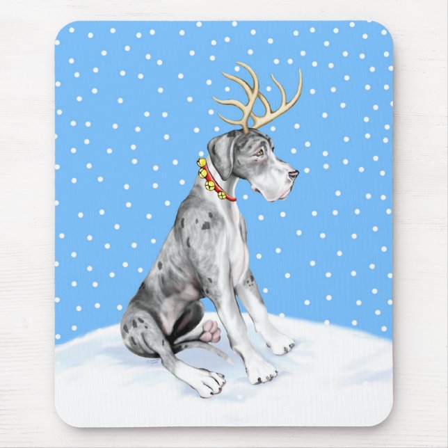 Great Dane Reindeer Christmas Merle UC Mouse Mat (Front)