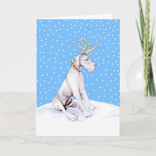 Great Dane Reindeer Christmas White UC Holiday Card
