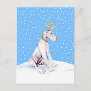 Great Dane Reindeer Christmas White UC Holiday Postcard