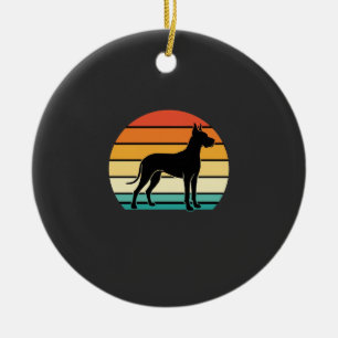 Great Dane Retro Sunset Dog Silhouette Ceramic Tree Decoration