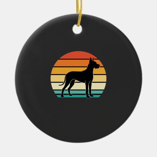 Great Dane Retro Sunset Dog Silhouette Ceramic Tree Decoration (Front)