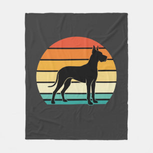 Great Dane Retro Sunset Dog Silhouette Fleece Blanket