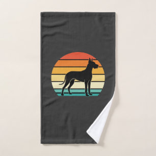 Great Dane Retro Sunset Dog Silhouette Hand Towel
