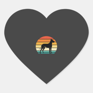 Great Dane Retro Sunset Dog Silhouette Heart Sticker