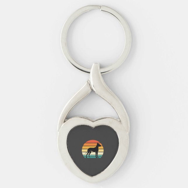 Great Dane Retro Sunset Dog Silhouette Key Ring (Front)