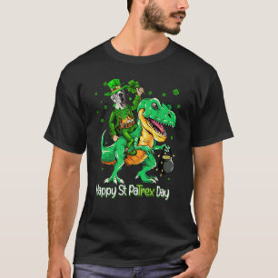 Great Dane Riding Dinosaur Patricks Day Shamrock T-Shirt