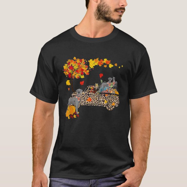 Great Dane Riding Leopard Plaid Truck Thanksgiving T-Shirt (Front)