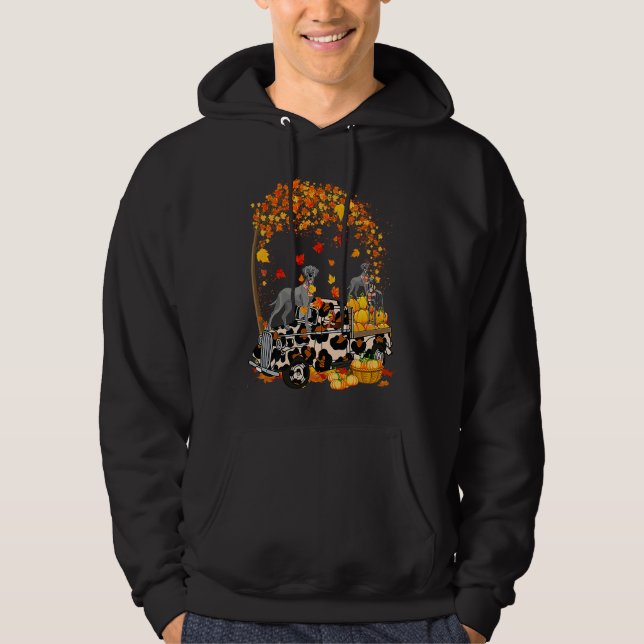 Great Dane Riding Leopard Truck Pumpkin Thanksgivi Hoodie (Front)