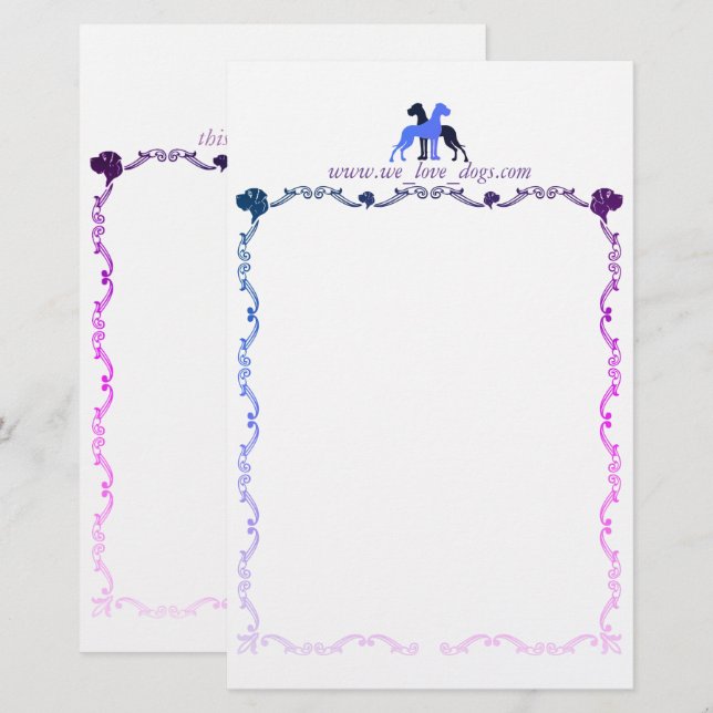 Great Dane romantic letter stationery (Front/Back)